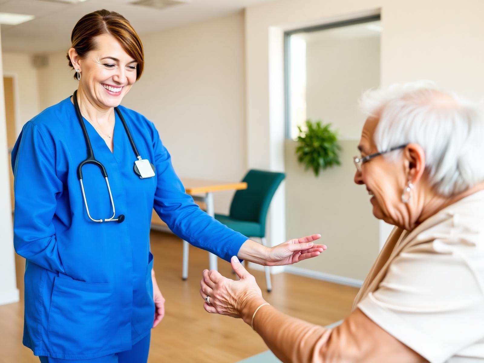 Occupational therapist supporting a patient with a hand exercise